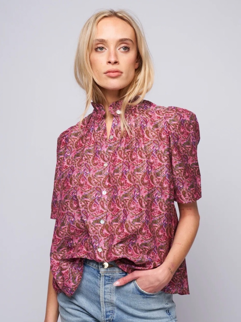 Alix of Bohemia Winnie Harissa Blouse in pink cerise, Size XS